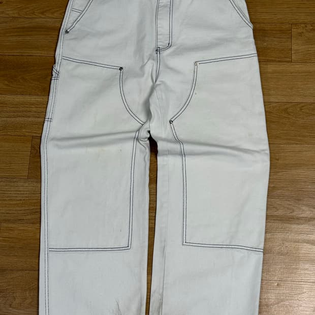 에이카 화이트 더블니 데님팬츠