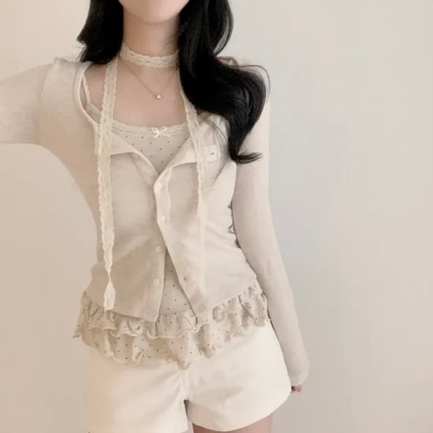 레이스 프릴 나시 가디건 세트