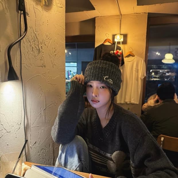 씨타 시그니처 로고 니트 헤어밴드 차콜