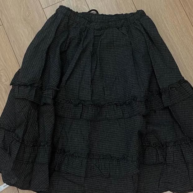 빈티지 체크 캉캉 미디 스커트 블랙 차콜