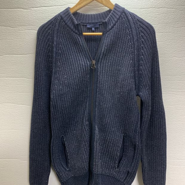 랑방 니트 집업 가디건 네이비