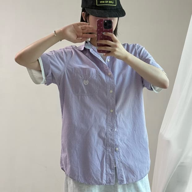 챕스 연보라 체크 반팔셔츠