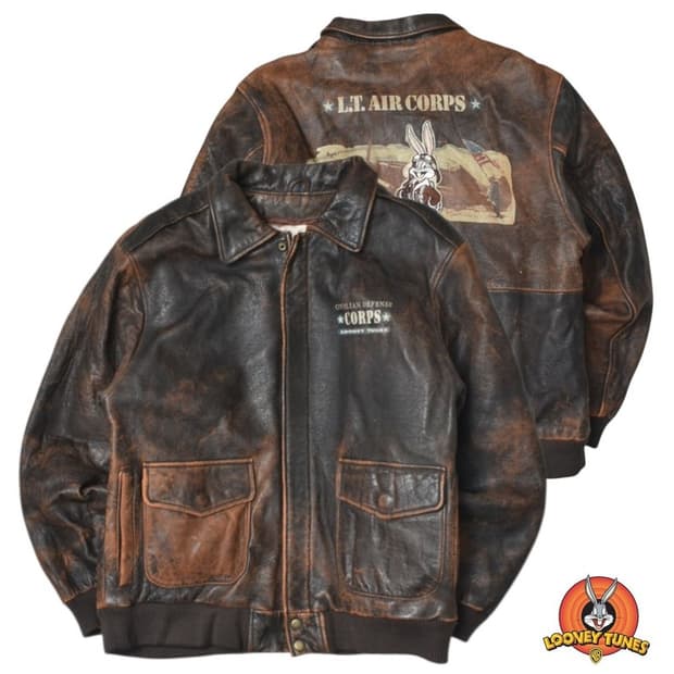 90S 루니튠즈 무톤 A-2 가죽자켓 항공점퍼  L