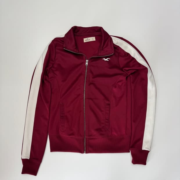 여성 홀리스터 빈티지 버건디 로고 트랙 져지