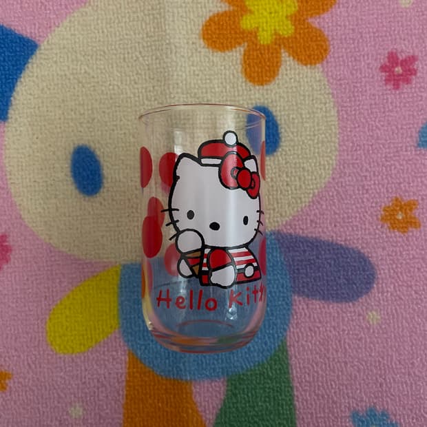 [새상품] 91년도 산리오 고전 키티 컵 땡땡이 키티 유리컵