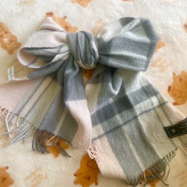 모리걸 빈티지 핑크 울 체크 머플러 🩶💗