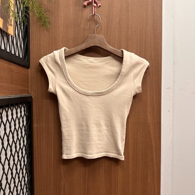 Ivory Scoop Neck Cap Sleeve T Shirt