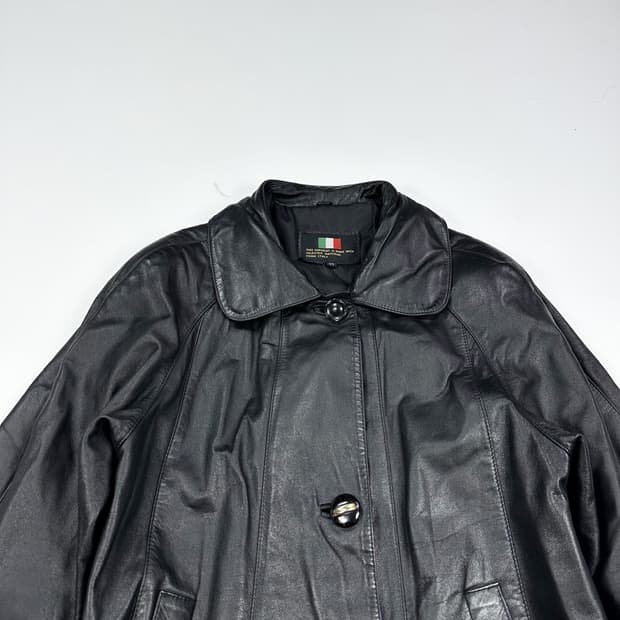 VTG 빈티지 소가죽 블랙 롱코트 자켓 (XL 여성추천)