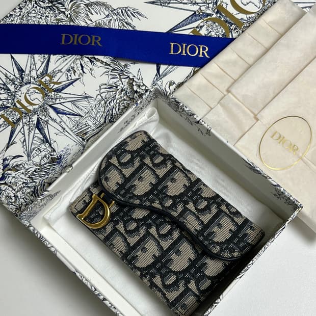 [정품] 디올 새들 플랩 카드 홀더 블루 디올 오블리크 자카드