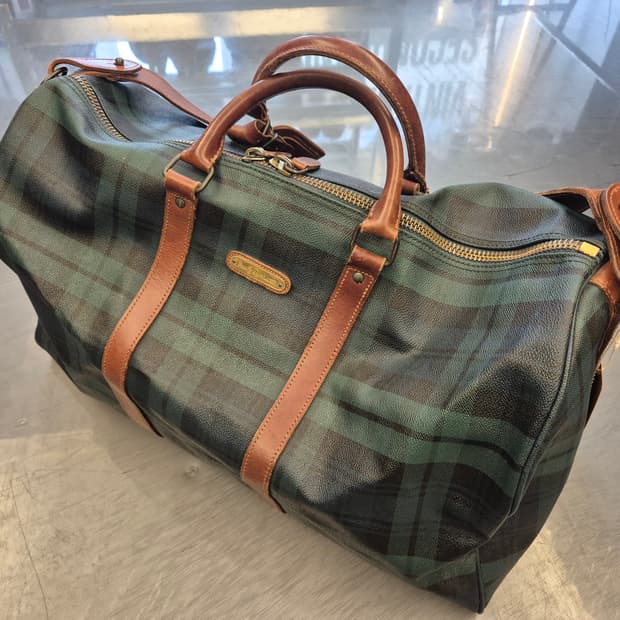 90s 폴로랄프로렌 블랙와치 레더 보스턴 백