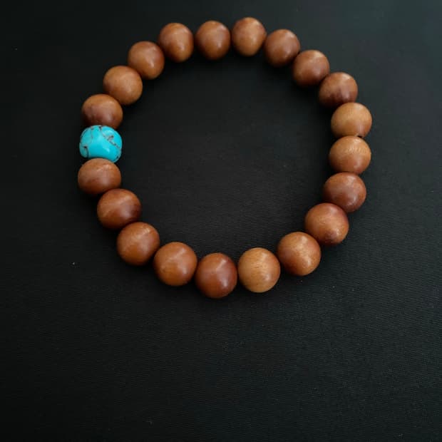 천연 우드 터키석 단주 팔찌