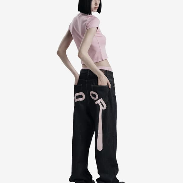 오도어 바지 Logo drop denim in pink