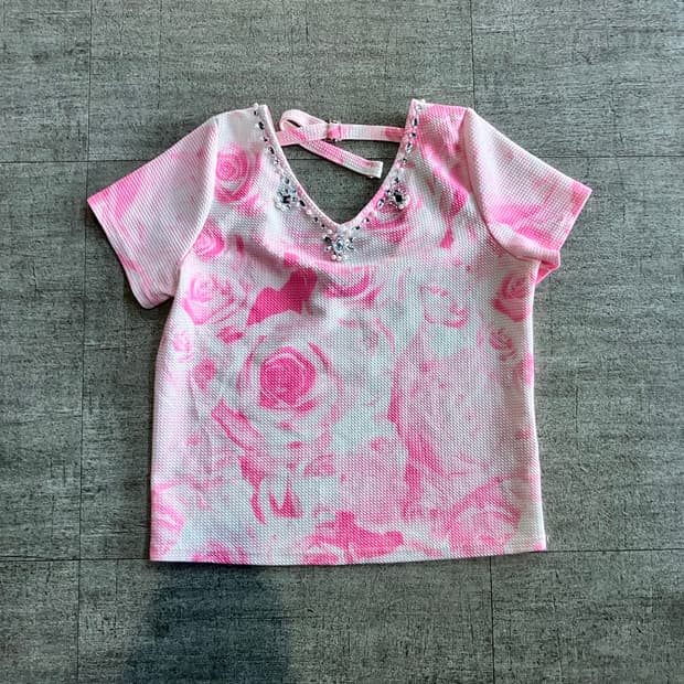 일본빈티지 Pumpkin 핀터깔y2k 갸루 타이다이 반팔블라우스 핑크