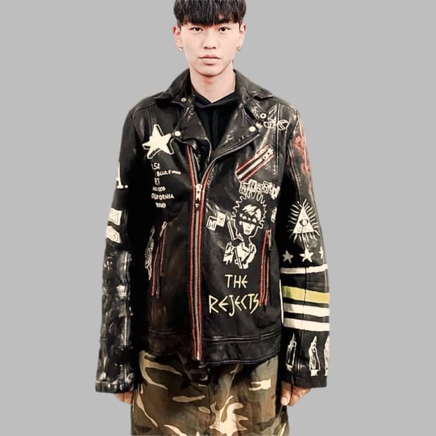 헐리우드 트레이딩 컴퍼니 / 타투낙서 페인팅 양가죽 바이커 자켓