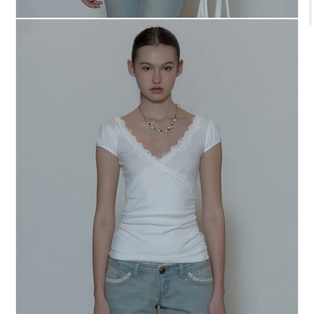 스컬프터 레이스 트림 랩 티 lace trim tee
