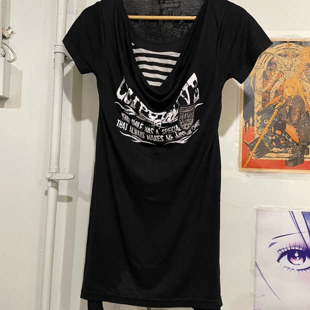 스트라이프 패턴 레이어드 프린팅 반팔 원피스