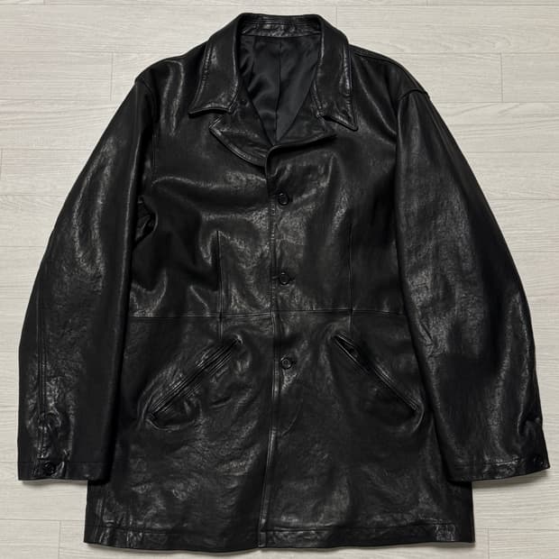 유스 워시드 레더 자켓 블랙 S