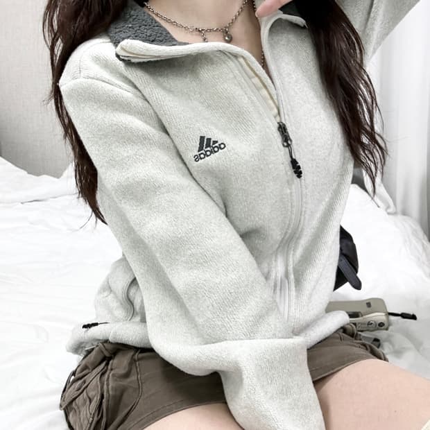 아디다스 자수로고 플리스 집업