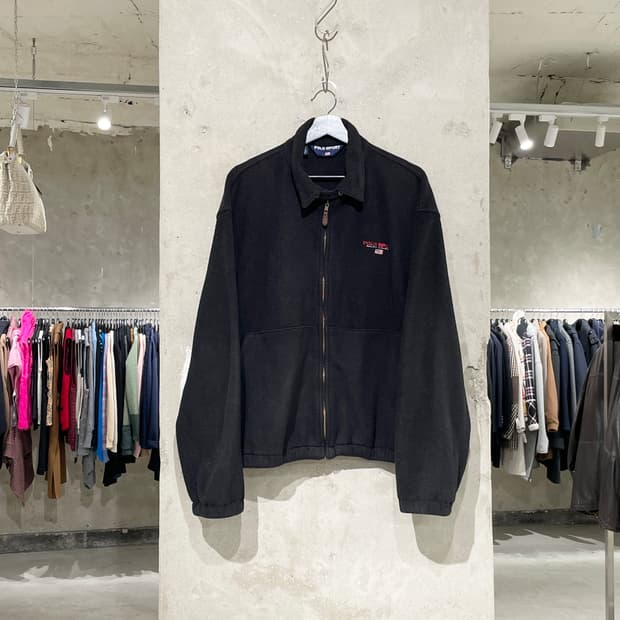 폴로 스포츠 블랙 로고 카라 집업 플리스