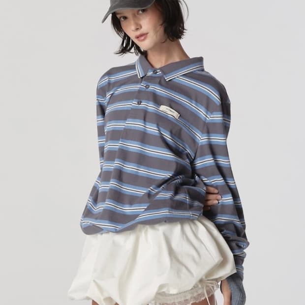 [S] 글로니 테리 PK 롱슬리브 차콜