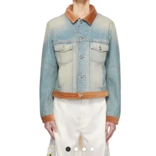 블루마블 벨벳 트리밍 데님 트러커 자켓