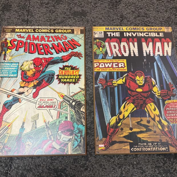 마블 빈티지 코믹 아트 액자 2개 세트 (스파이더맨/아이언맨)