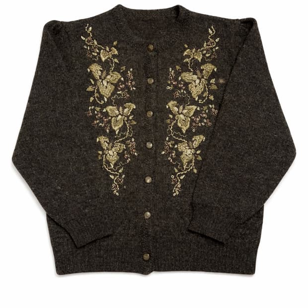 JPN 90s~00s 일본 빈티지 모리걸 울 니트 플로럴 자수 가디건