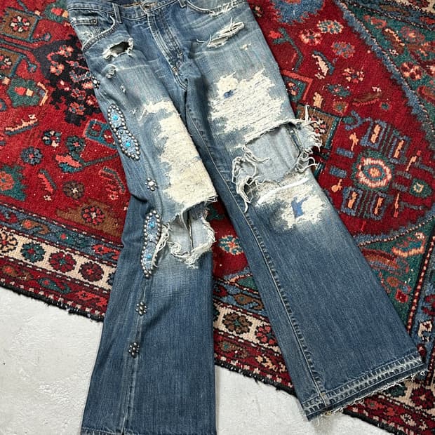 00's 바나나 리퍼블릭 부츠컷 벨바텀 팬츠 보로 리페어