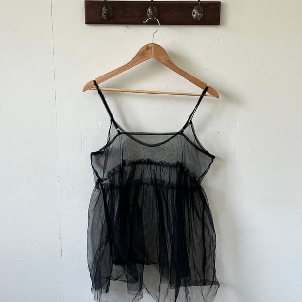 WHIRLWIND 블랙 시스루 레이어드 탑