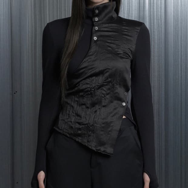 Diagonal Wrap Neck Polar Long-Sleeves 