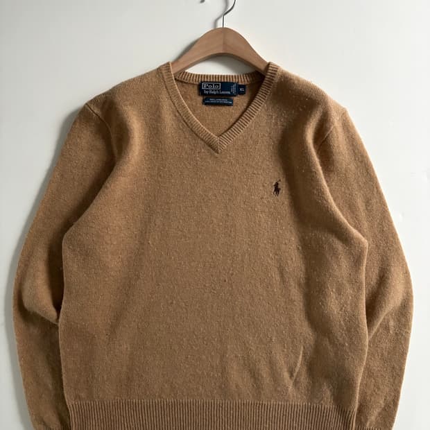 Polo 폴로 랄프로렌 램스울 베이지컬러 브이넥 니트