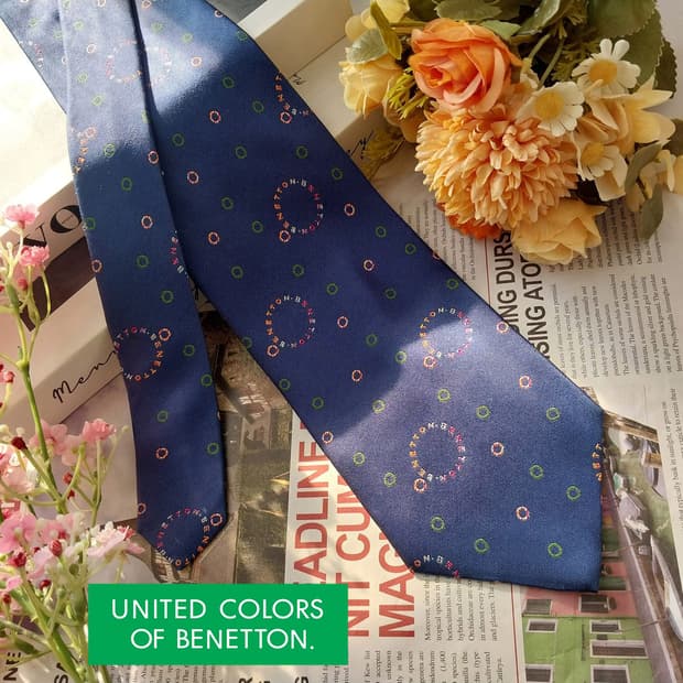 베네통 실크 원 포인트 자카드 넥타이 9.5cm A+~A등급 K1493
