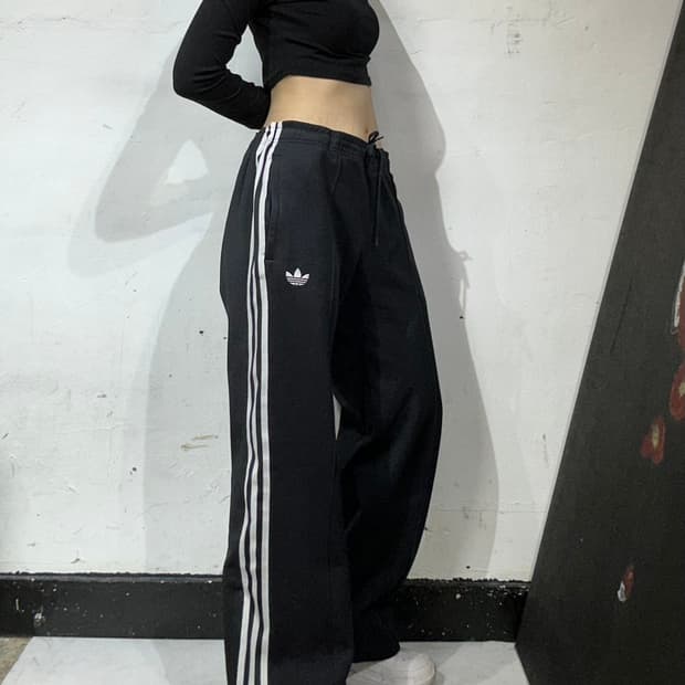 90s 아디다스 블랙 대대장 와이드 파이어버드 팬츠 추리닝 바지 100