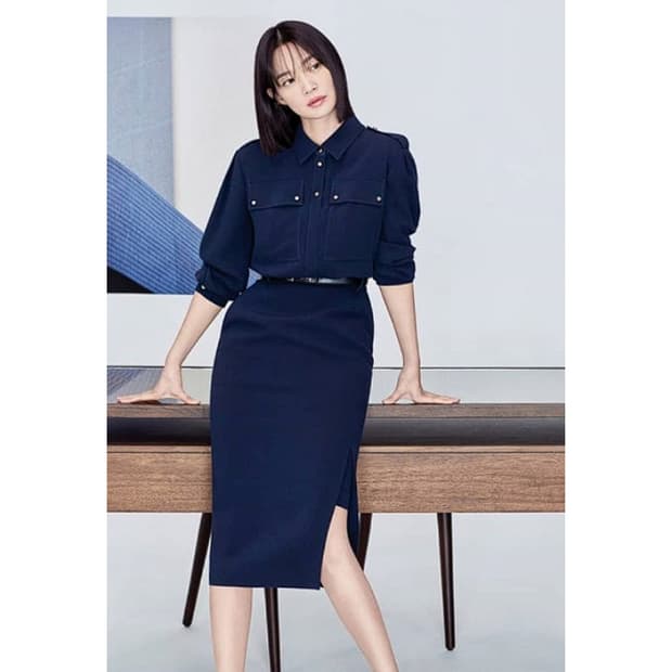 미샤 셋업 스타일 슬릿 원피스 (NAVY)