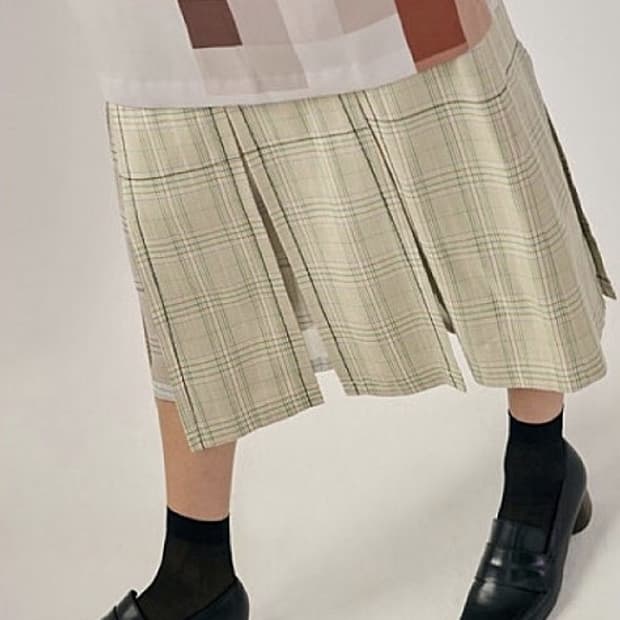 로우클래식 슬릿 스커트 그린체크 M