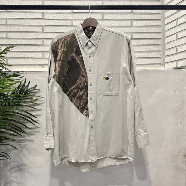 USA VINTAGE 워크셔츠 리얼트리 패턴 배색 원포켓 디테일 아이보리