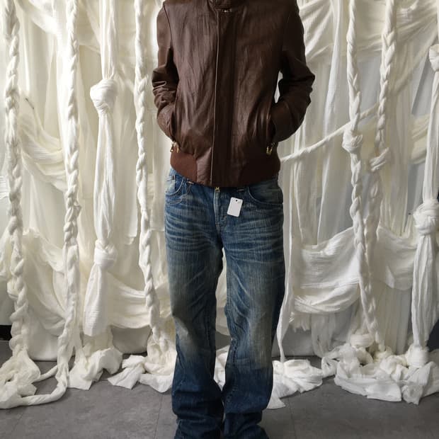 Lamb skin high neck bomber leather jacke