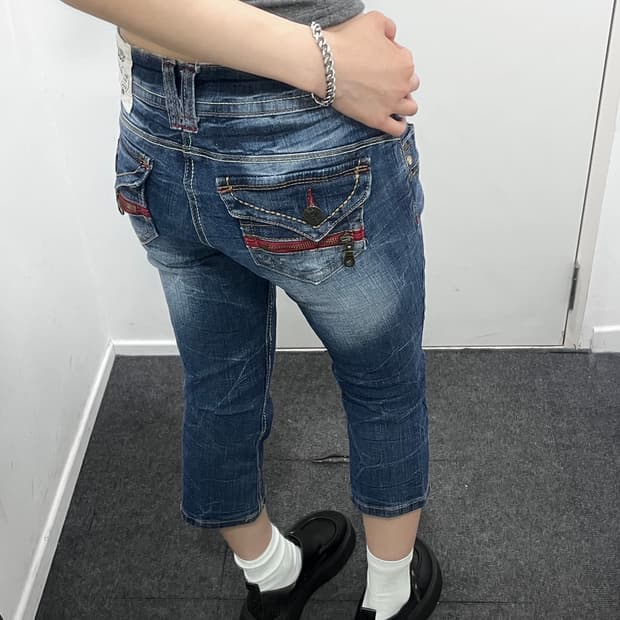 펑크 y2k 데님 카프리 팬츠 바지