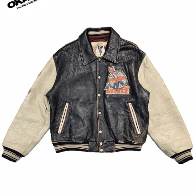 90's KR AVIREX 오랑 인디언즈 레더 바시티자켓
