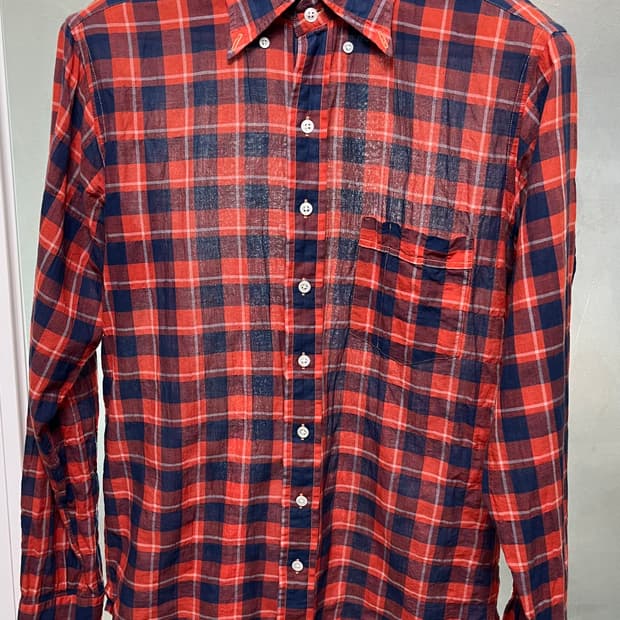 드레익스 린넨 레드/네이비 체크 셔츠 , 16