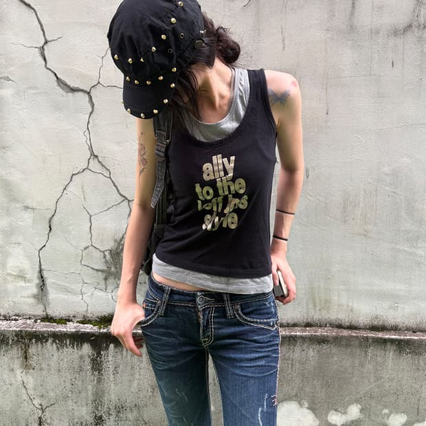 00's Y2K Lettering Layered Sleeveless