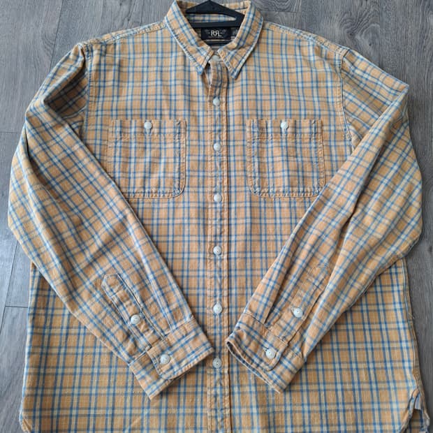 XL RRL 더블알엘 빈티지 옐로우 체크 워크 셔츠