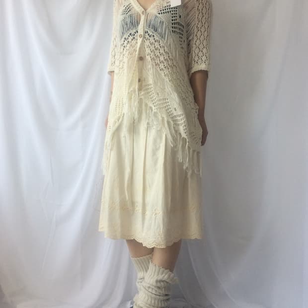 Fringe net knit cardigan
