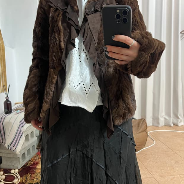 The Izzat collection 밍크 브라운 오픈 퍼 자켓 