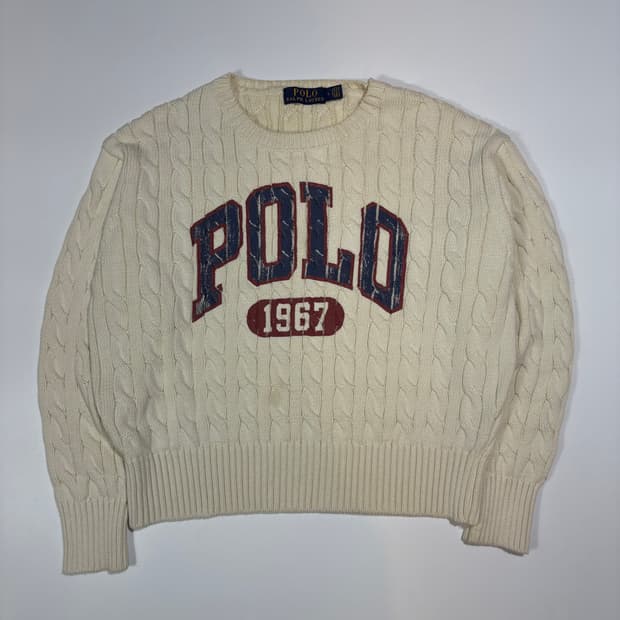 폴로 랄프로렌 아이보리 로고 케이블 니트