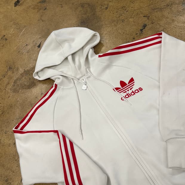 아디다스 흰빨 화이트 레드 후플 후드집업 져지 90