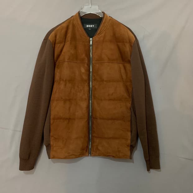 L DKNY 양가죽 스웨이드 구스다운 거위털 니트 패딩 자켓