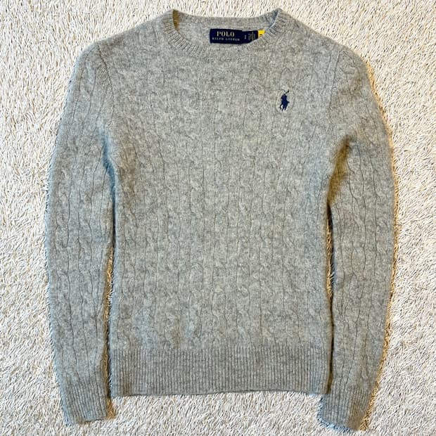 폴로 랄프로렌 신형 QR 레드포니 케이블 울 캐시미어 니트 그레이