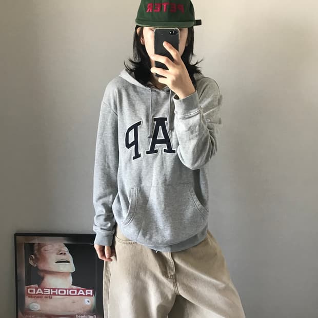 갭 GAP 빅로고 그레이 후드티