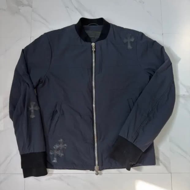 크롬하츠 VIC 크로스 레더패치 라지대거 캐시미어 블루종 자켓 M